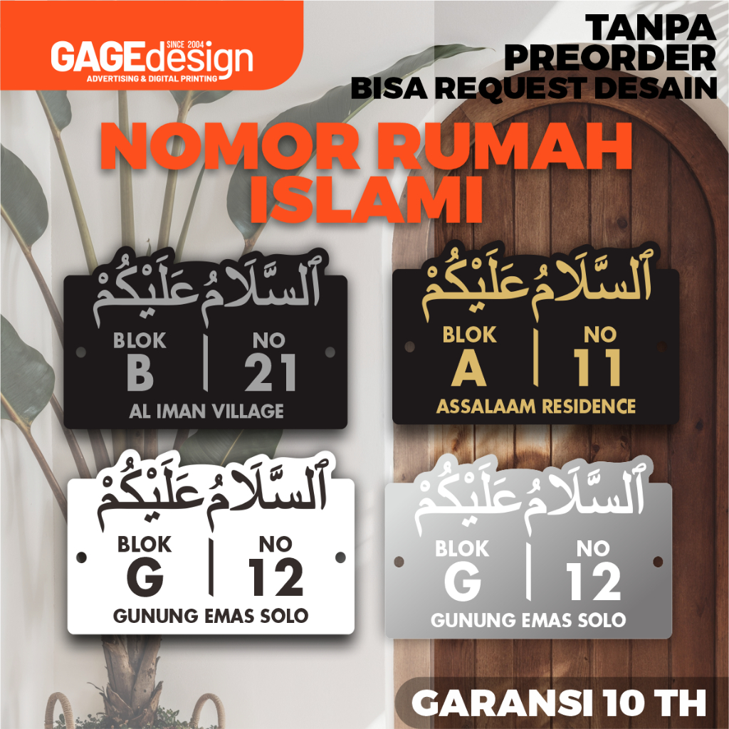 Nomor Rumah Islami Aesthetic Motif Huruf Arab Assalamualaikum Akrilik Bebas Custom Tempel Oudoor Ind