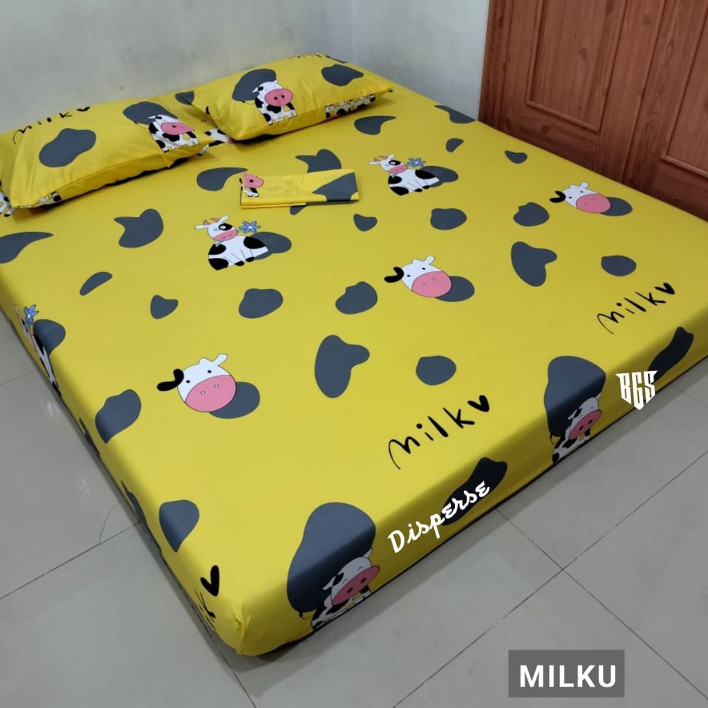 Sprei Homemade Motif MIKU Sapi Kuning UK 120 160 180 200 Bahan Katun Dispers