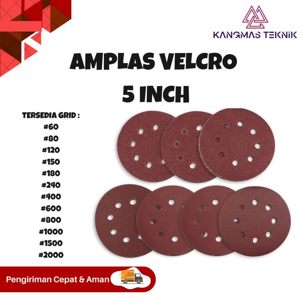 AMPLAS BULAT VELCRO 5 INCH MATA ORBITAL SANDER KERTAS AMPLAS VELCRO 5" TERSEDIA GRID #60 #80 #120 #1