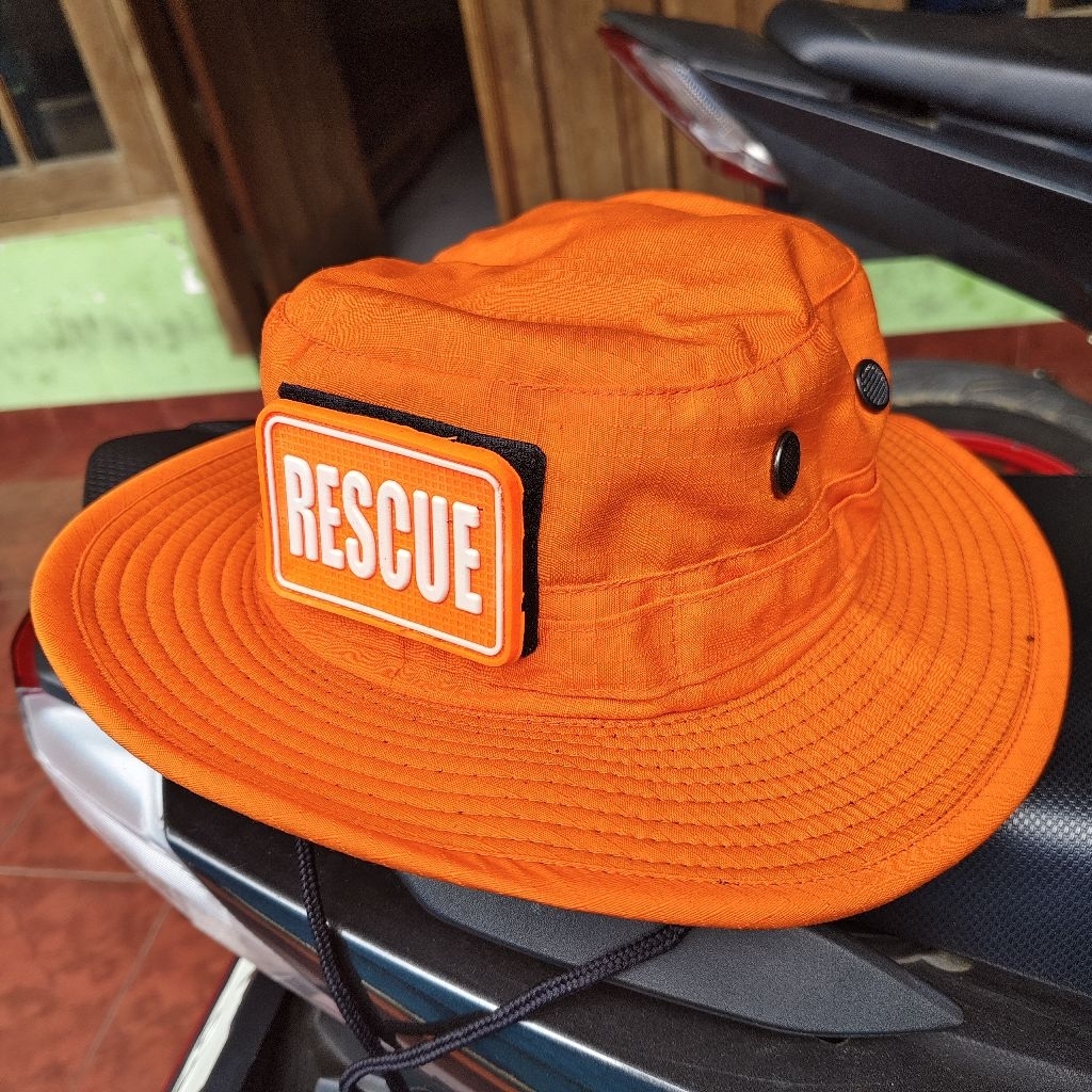 topi rimba oren full kawat free patch rubber RESCUE BPBD bahan ripstop new produk