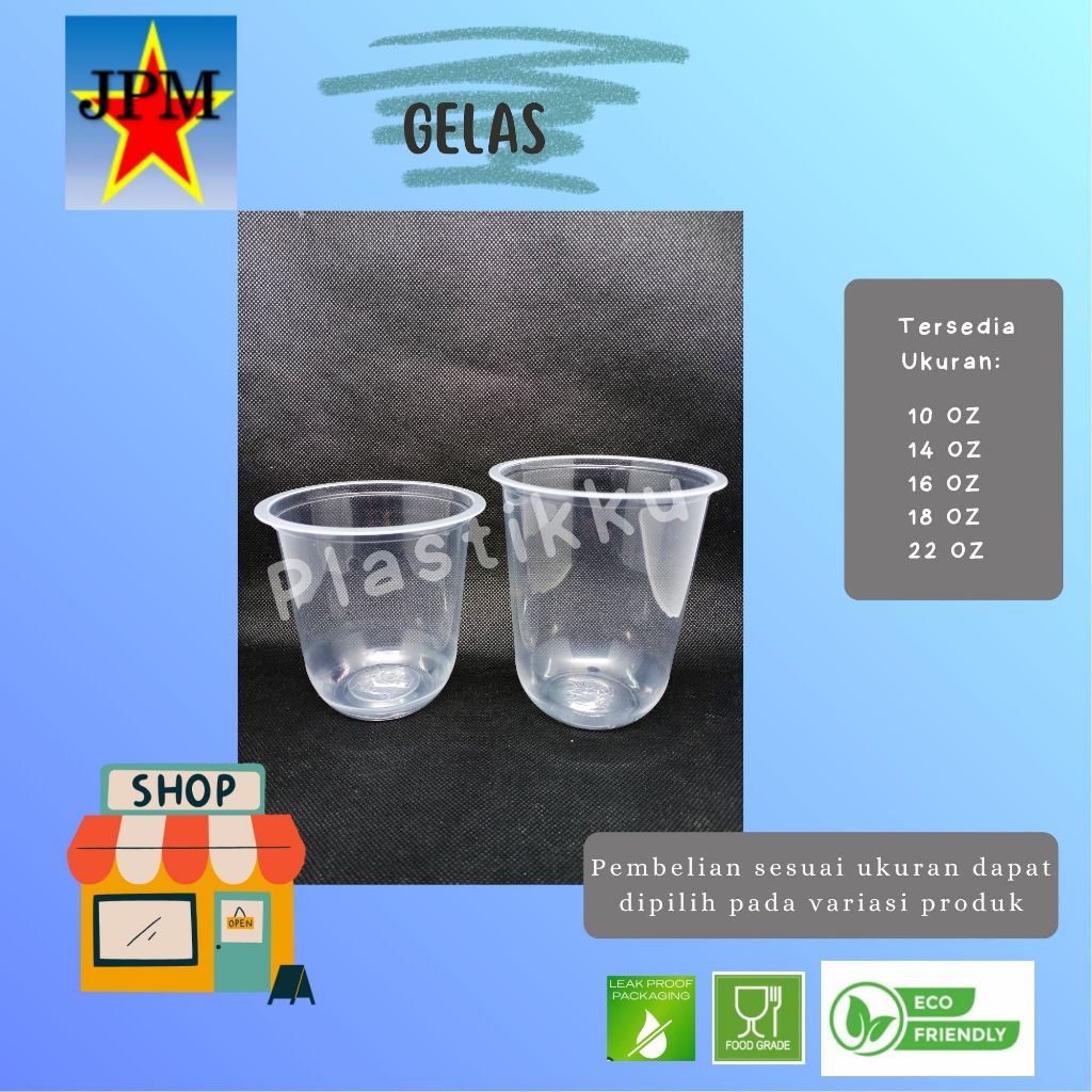 Gelas Plastik 10 14 16 18 22 OZ Merk HOK Isi 50 Pcs / Gelas Es Buah / Gelas Es Teh / Gelas Minuman C