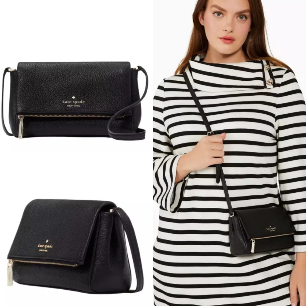 KS Leila Leather Mini Flap Zip Crossbody Black