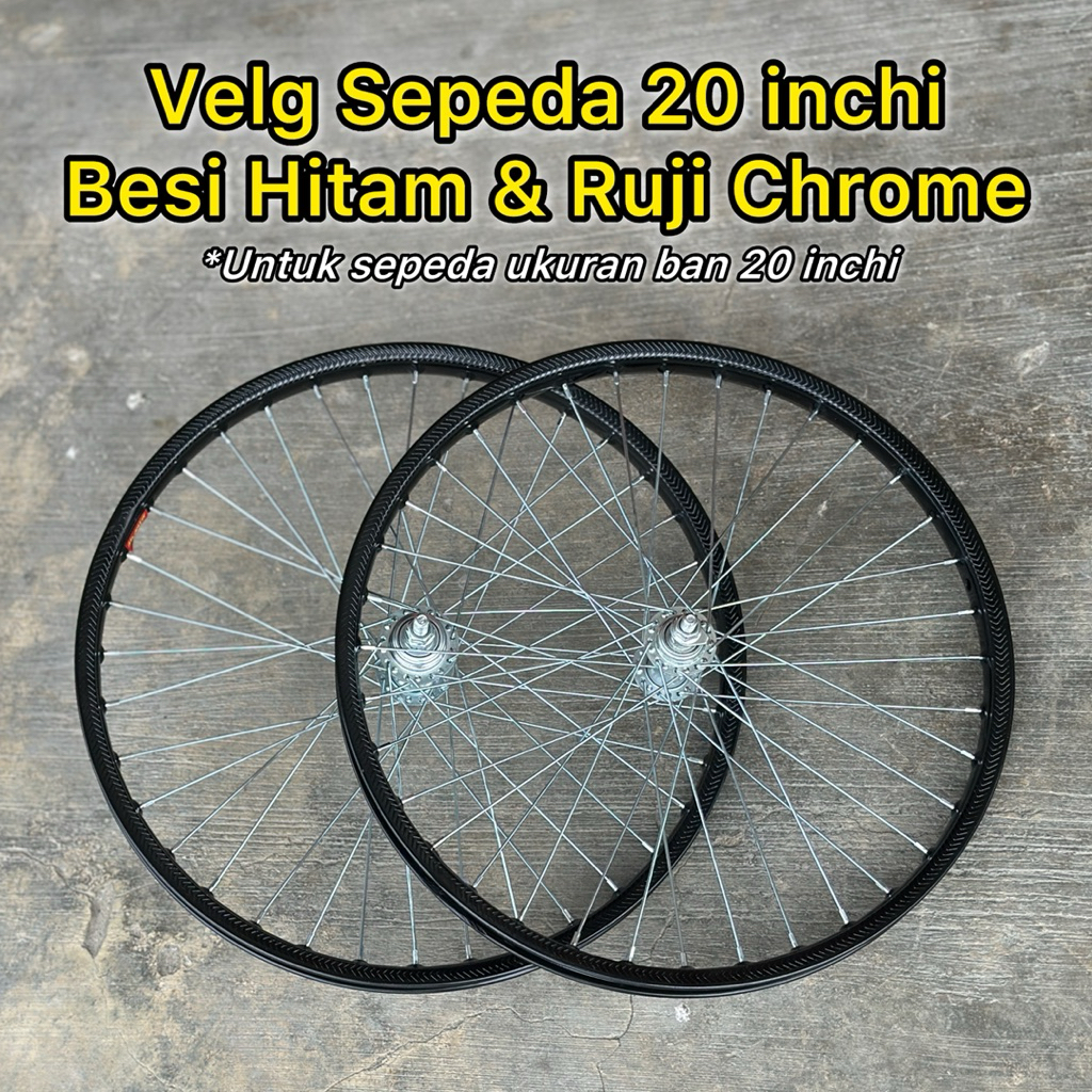 VELG BMX 20 INCHI SETELAN VELG SEPEDA BAN 20 VELG/RIM/PELEK/ BESI HITAM RUJI CHROME KUALITAS MANTAP