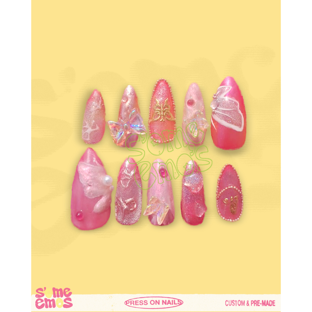 Press on nails | Kuku Palsu Wisuda | Fake Nails | Butterfly Pinkish handmade Some_emoS