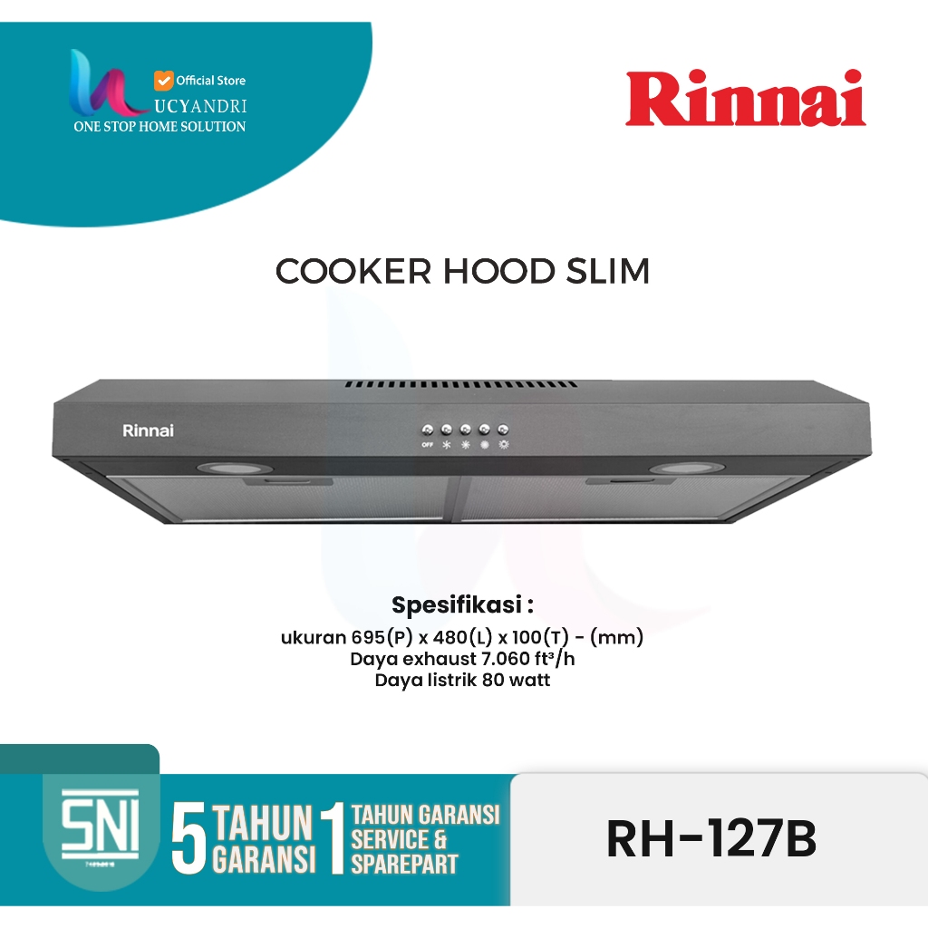 Rinnai RH127B Cooker Hood Slim | Penyedot Asap Dapur Efisien | Suara Halus & Mudah Dibersihkan