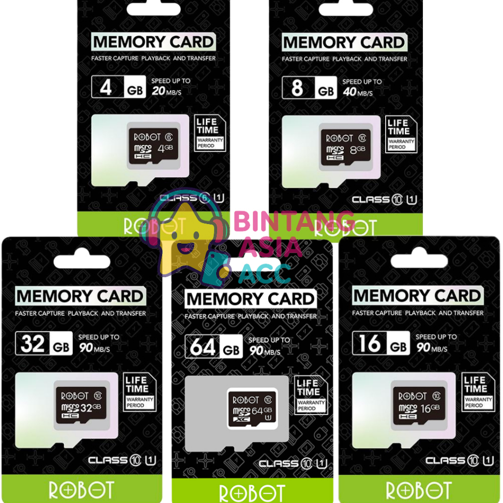 ROBOT Memory Card Kartu Memori Hp Micro Sd 4Gb/8Gb/16Gb /32Gb / 64Gb Class10