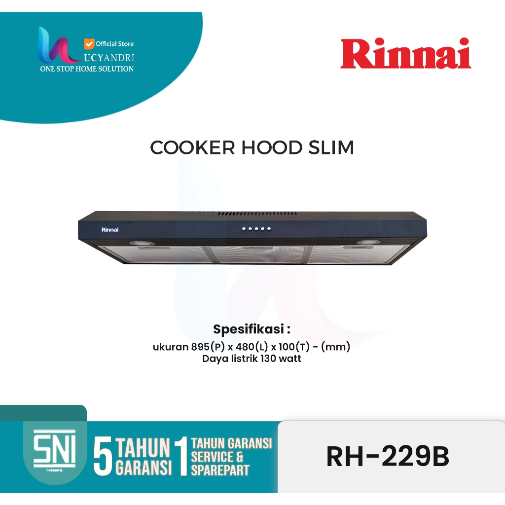 Rinnai RH229B Cooker Hood Slim | Penyedot Asap Dapur | Suara Halus | Filter Mudah Dibersihkan