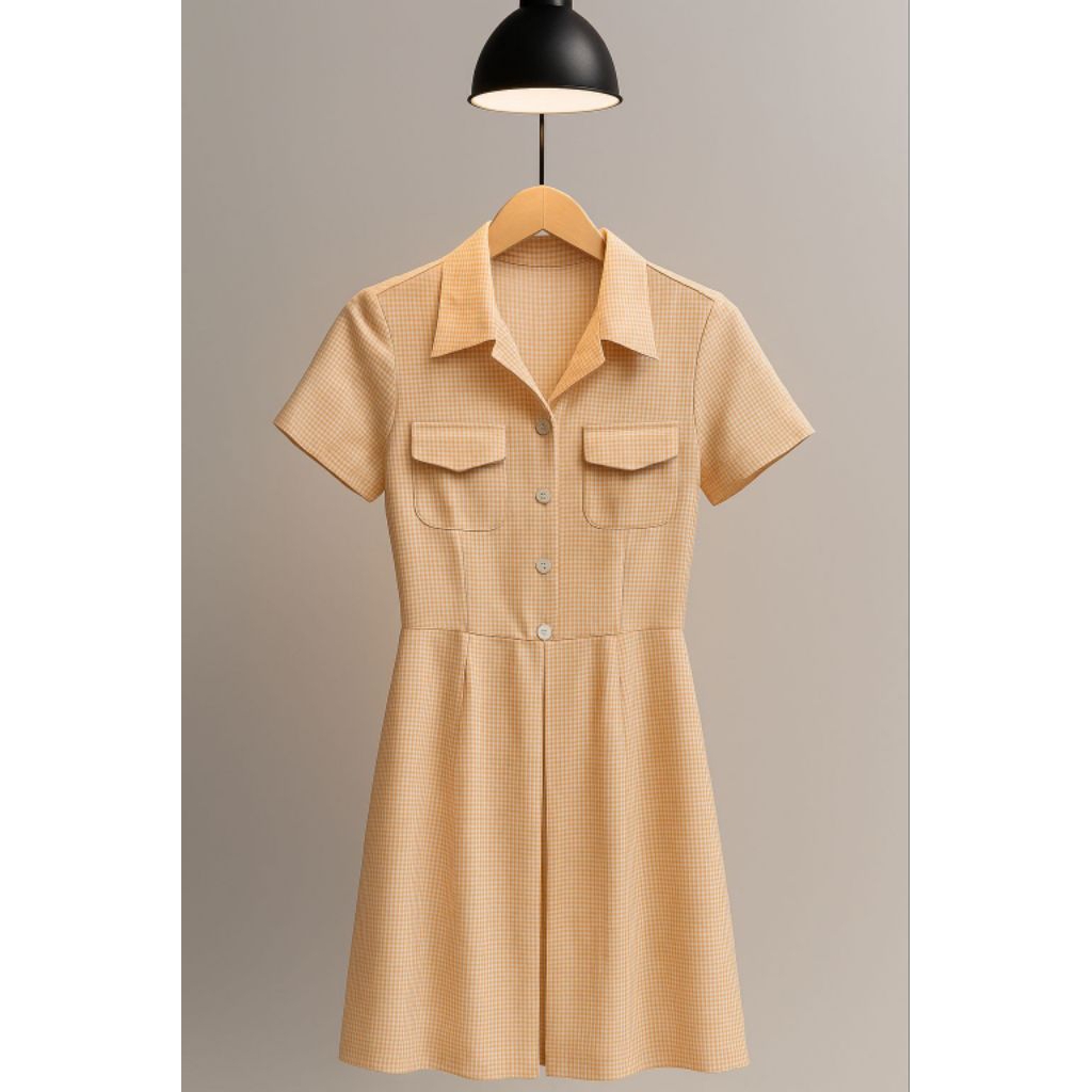 Mini Dress Kotak-Kotak Kuning Pastel–Sweet & Elegant Look