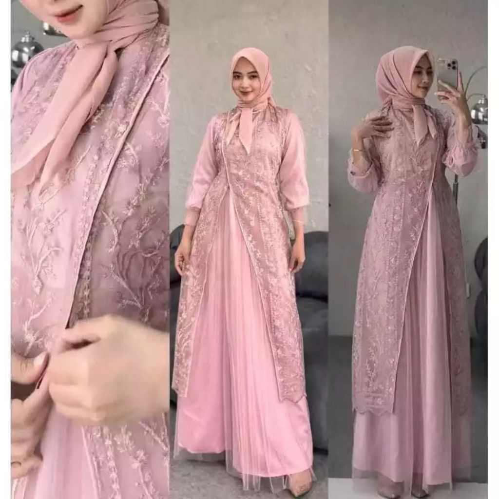 Gamis kekinian KINARA Brokat Inner Roberto Cavalli/ Gamis Kekinian/ Gamis Anak Muda Kekinian/ Gamis 