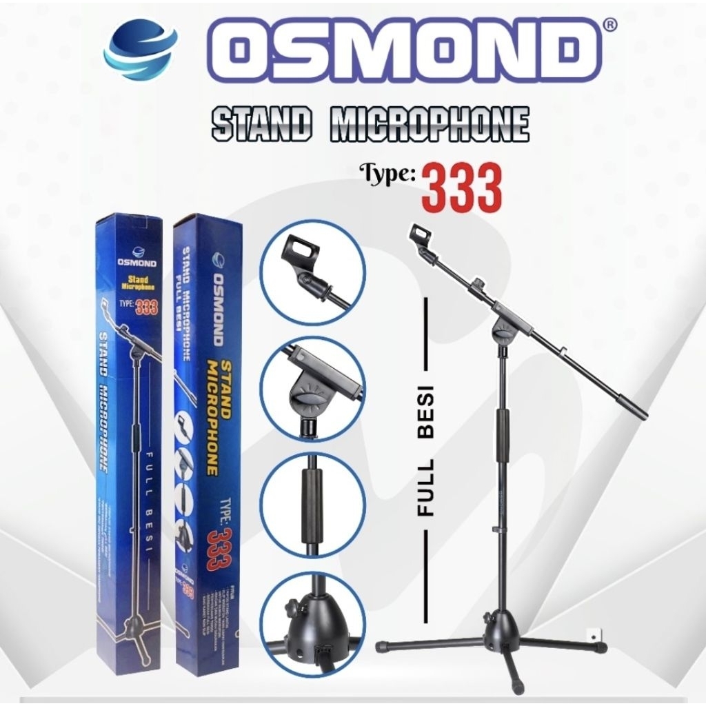 Stand Mic Osmond 333 FULL BESI Original TINGGI Super Awet Stand Mic Panjang Mic Vocal Cagak Tiang Me