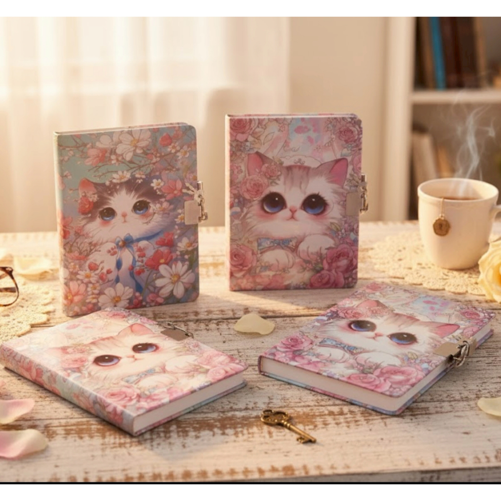 buku diary kucing gembok buku notes catatan diary memo kiky gembok kunci kotak box girl buku harian