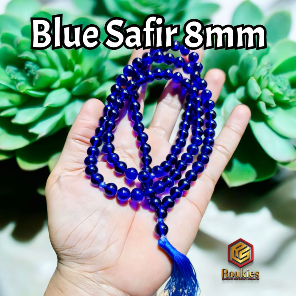 Tasbih Batu Blue Safir Kristal 8mm 99 Butir