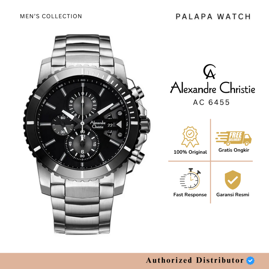 JAM TANGAN PRIA ALEXANDRE CHRISTIE AC 6455 / AC6455 SILVER BLACK ORIGINAL