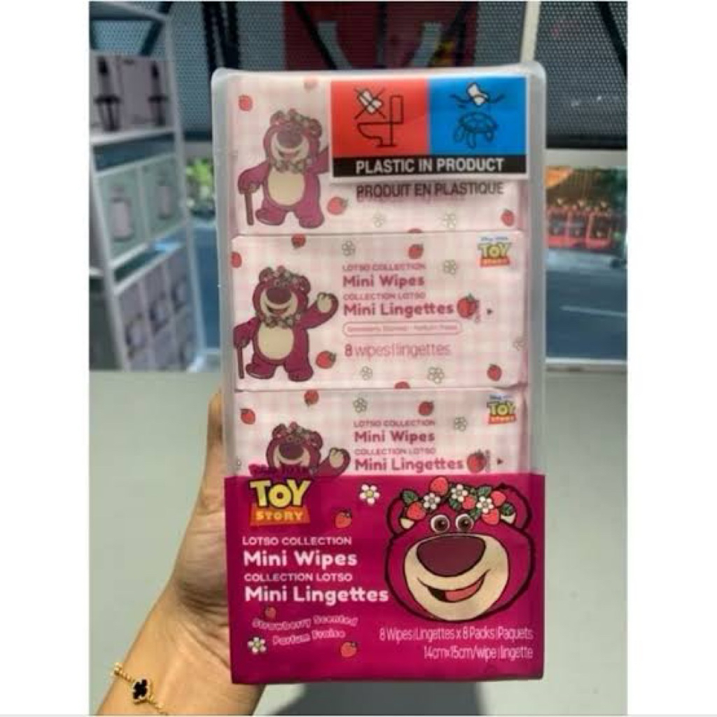 Tisu Basah MINISO Lotso Mini Wipes Strawberry Scent Tisu Basah Wangi Stroberi Wet Tissue Travel Size