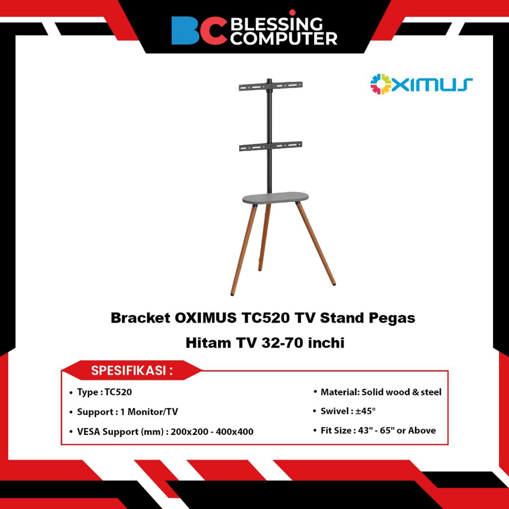 Bracket OXIMUS TC520 TV Stand Pegas Hitam TV 32-70 inchi