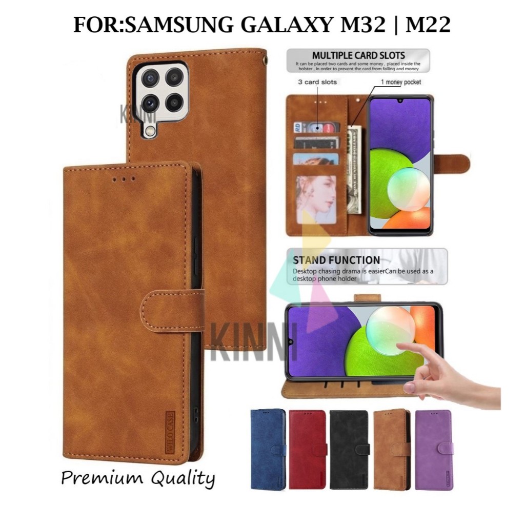 Premium Quality Wilo Case Samsung Galaxy M22 | M32 Flip Case Wallet Luxury Style With Card Slot
