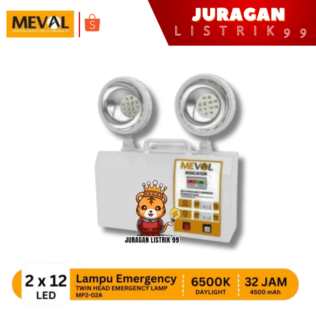 MEVAL - Lampu Emergency Twin Head 32 Jam Putih - Lampu Emergency Tahan 24 Jam / lampu emergency / 32
