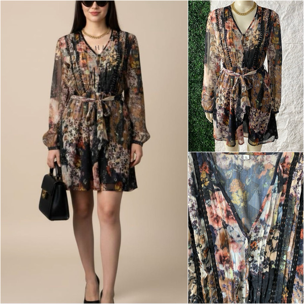 Dress Pesta Party Midi Wanita Lengan Panjang Kualitas Premium Import Bangkok