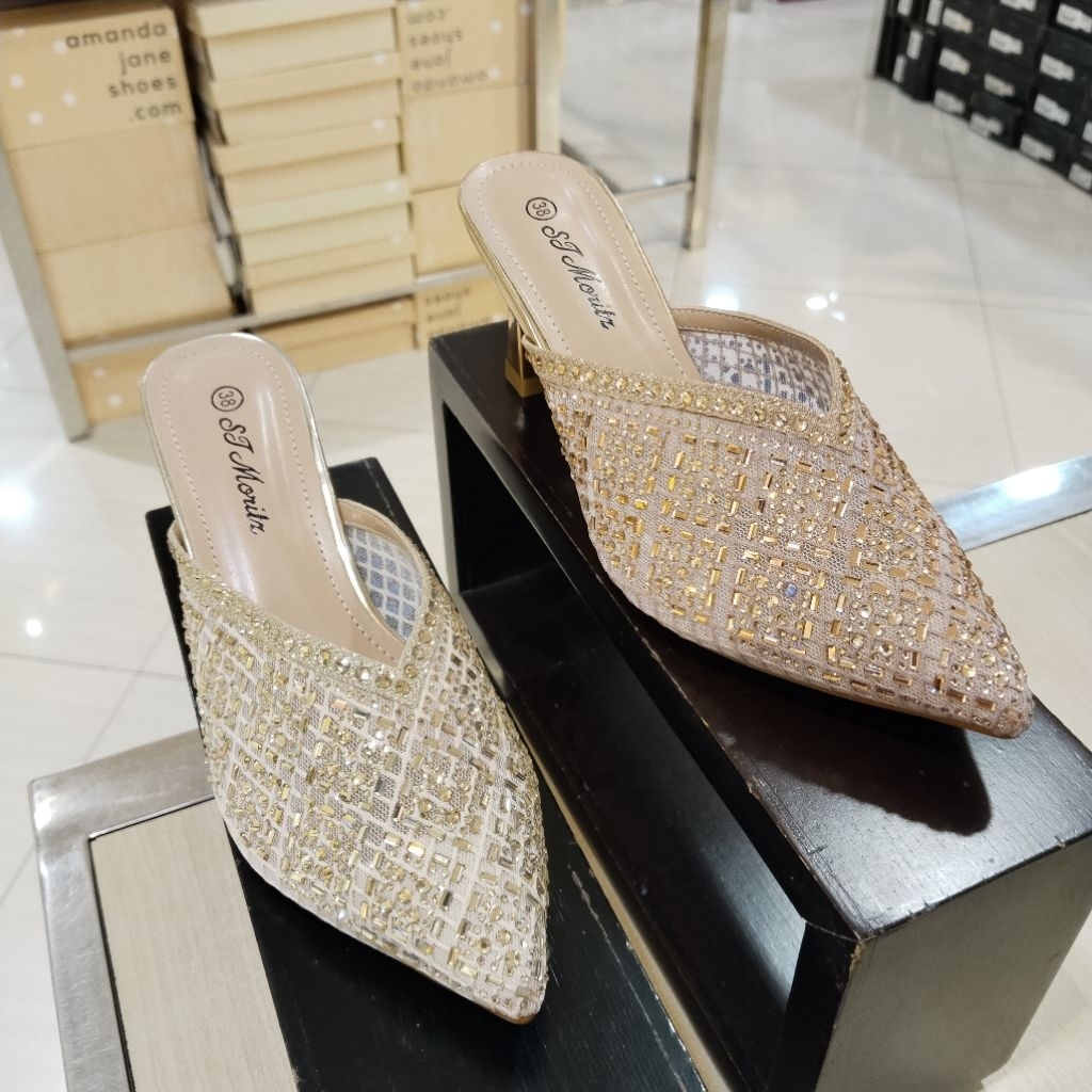 ST MORITZ‼️ sandal selop pesta wanita hak 7cm mewah