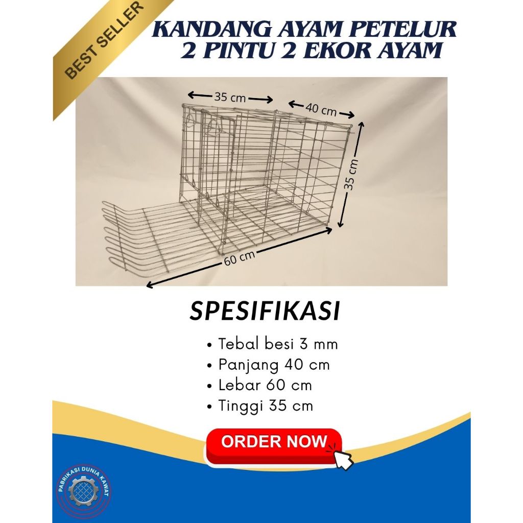 Kandang Ayam Petelur 2 Pintu Kapasitas 2 Ekor – Kandang Besi Galvanis Kokoh Lengkap Tempat Pakan & M