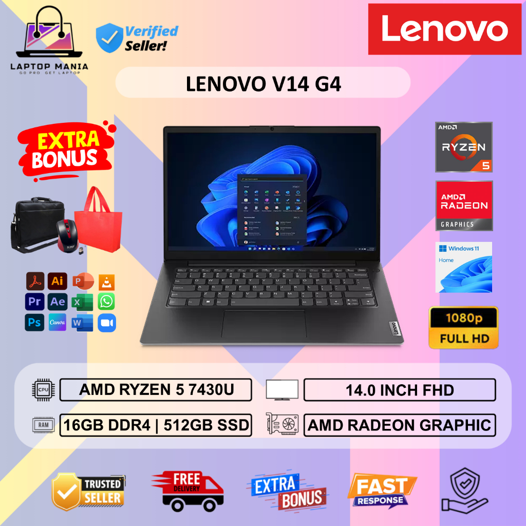 Lenovo V14 G4 AMD Ryzen 5 7430U 16GB 512GB 14.0 FHD Windows 11 Home Original