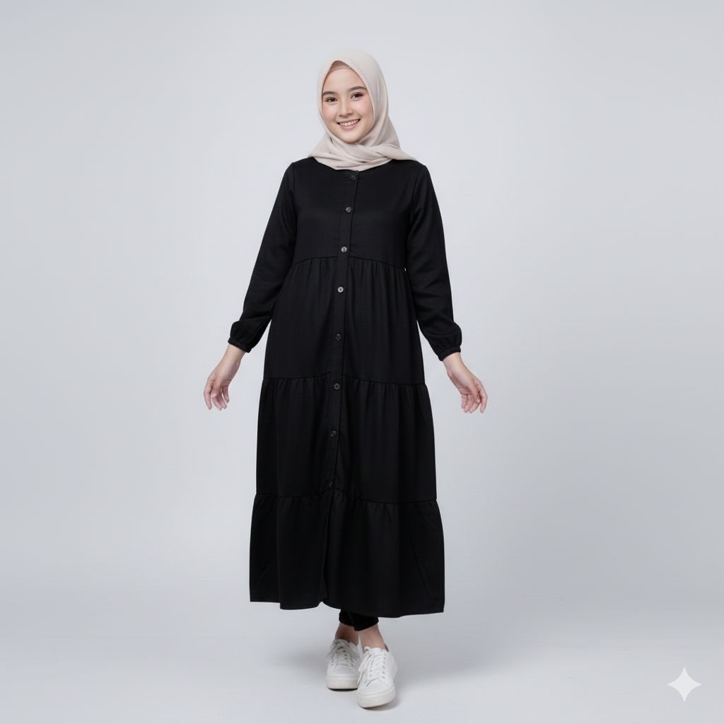 Gamis Khusus hitam rayon remaja SD smp | gamis polos rayon | bisa cod | gamis anak perempuan remaja