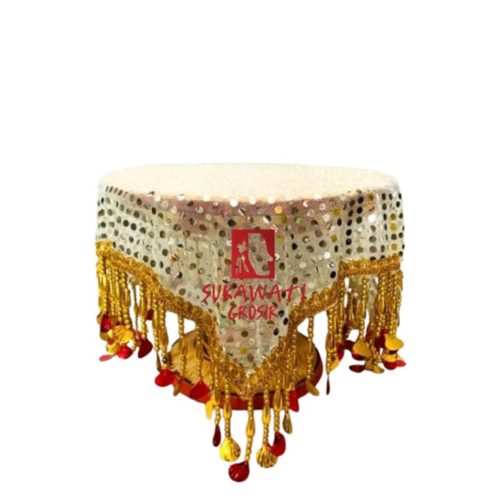 Lenter Wanci - Taplak Dulang Kain Kaca - Taplak Meja Hias Khas Bali Motif Payet Emas – Dekorasi Meja