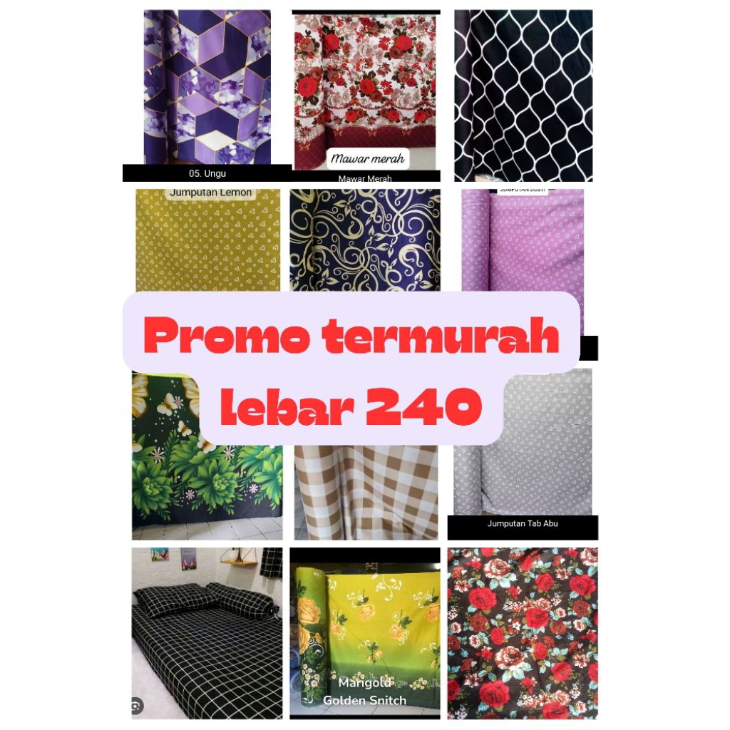 TERMURAH KAIN SPREI DISPERSE METERAN LEBAR 240cm TEBAL 95-100GSM HARGA TERTERA UNTUK PANJANG 50CM