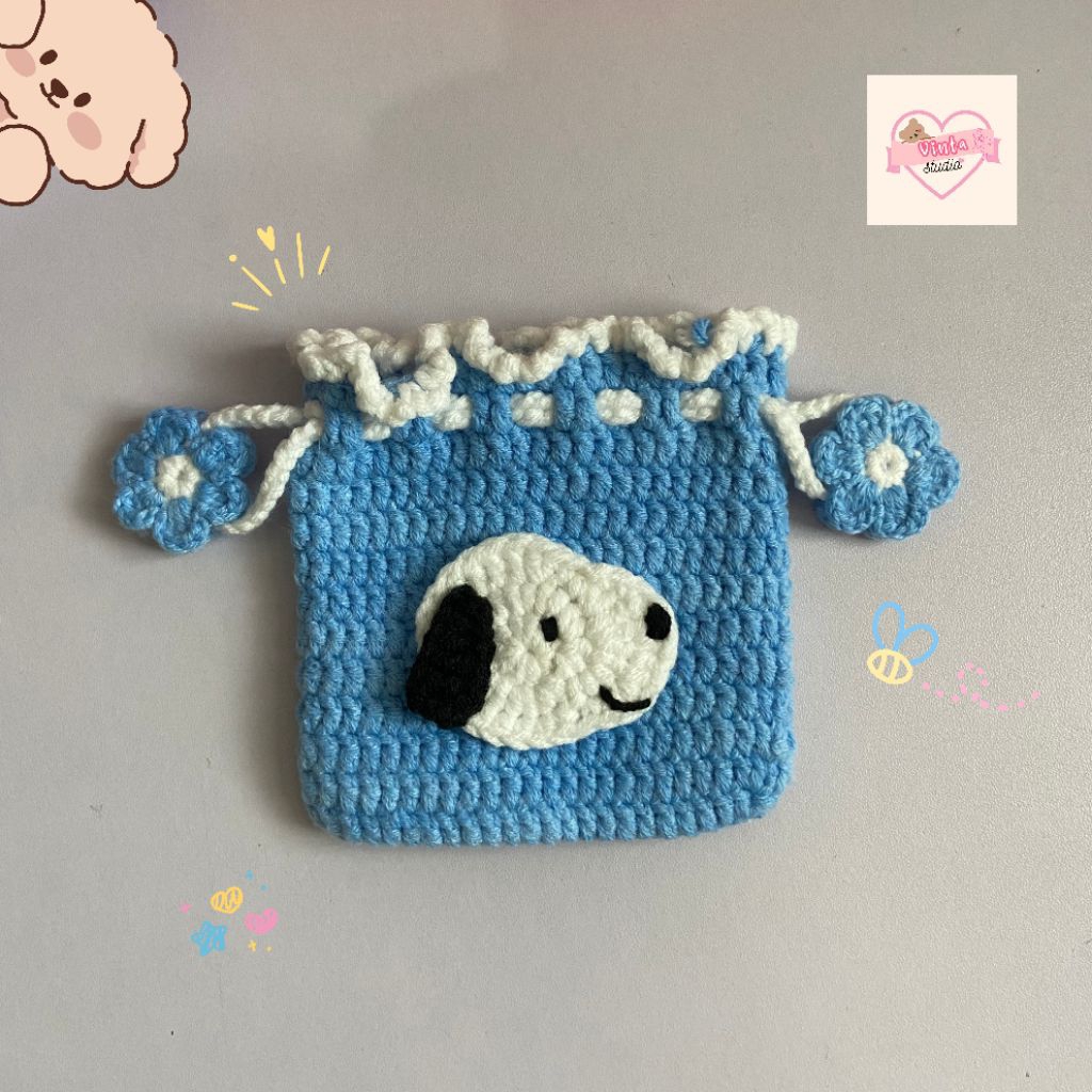 Pouch Crochet Snoopy/kantong serut rajut