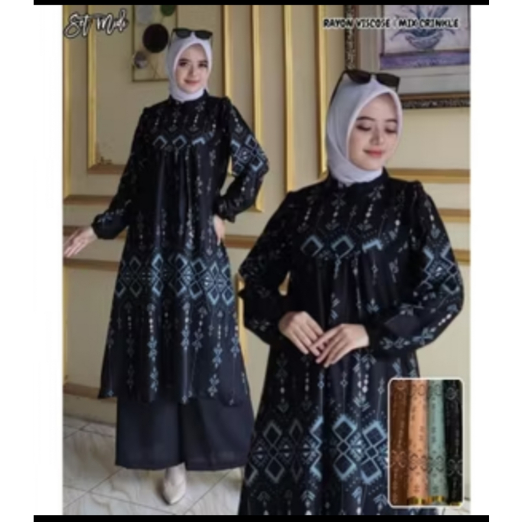 Tunik Crinkle Rayon Viscose Busui All Size / Gamis Panjang Tunik Motif  Kekinian Bahan Adem
