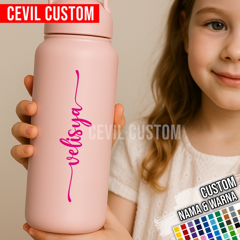 Stiker Nama Custom Waterproof | Stiker Nama untuk Tumbler, Botol, Laptop, Helm, dll