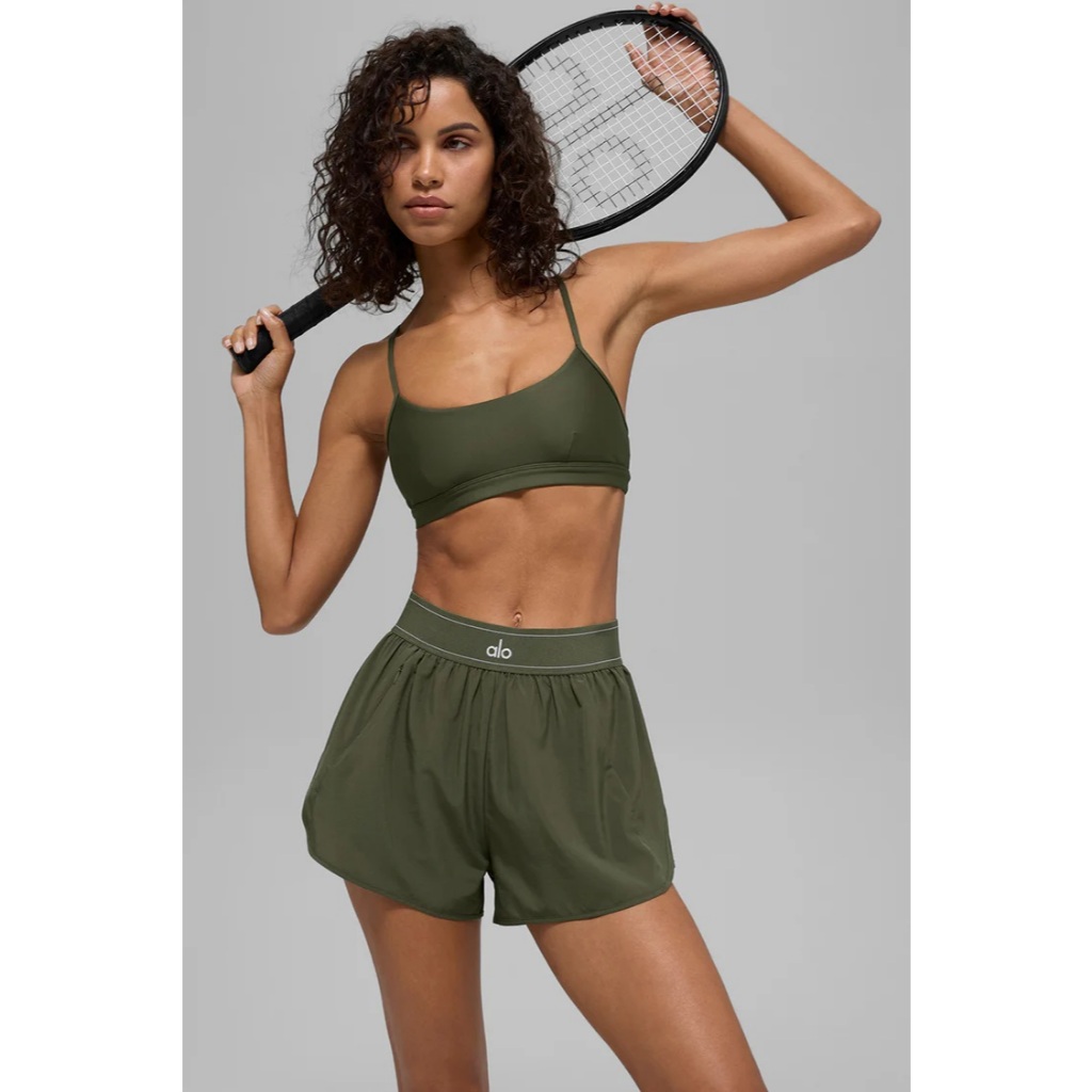 Alo Match Point Short Green Olive Celana Pendek Olahraga Wanita Padel Tenis Marathon