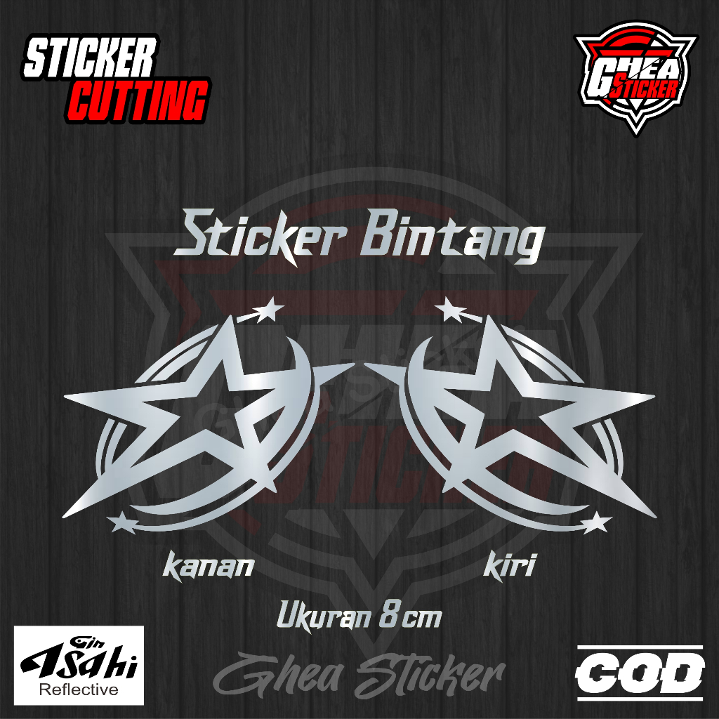 Stiker Bintang V3 Cutting - Sticker Cutting Bintang Reflektif (menyala) - Sticker Motor, Helm, DLL