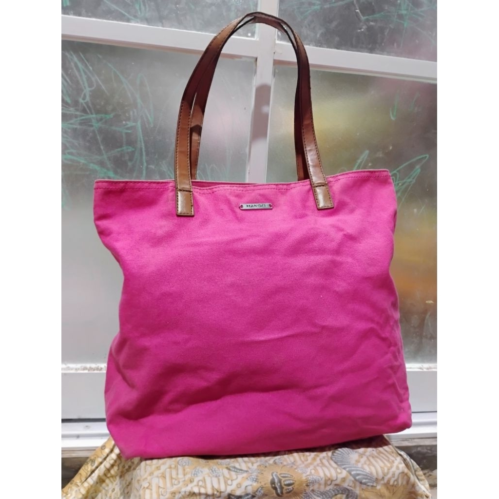 Tas MANGO SHOPEERBAG CANVAS PINK preloved second