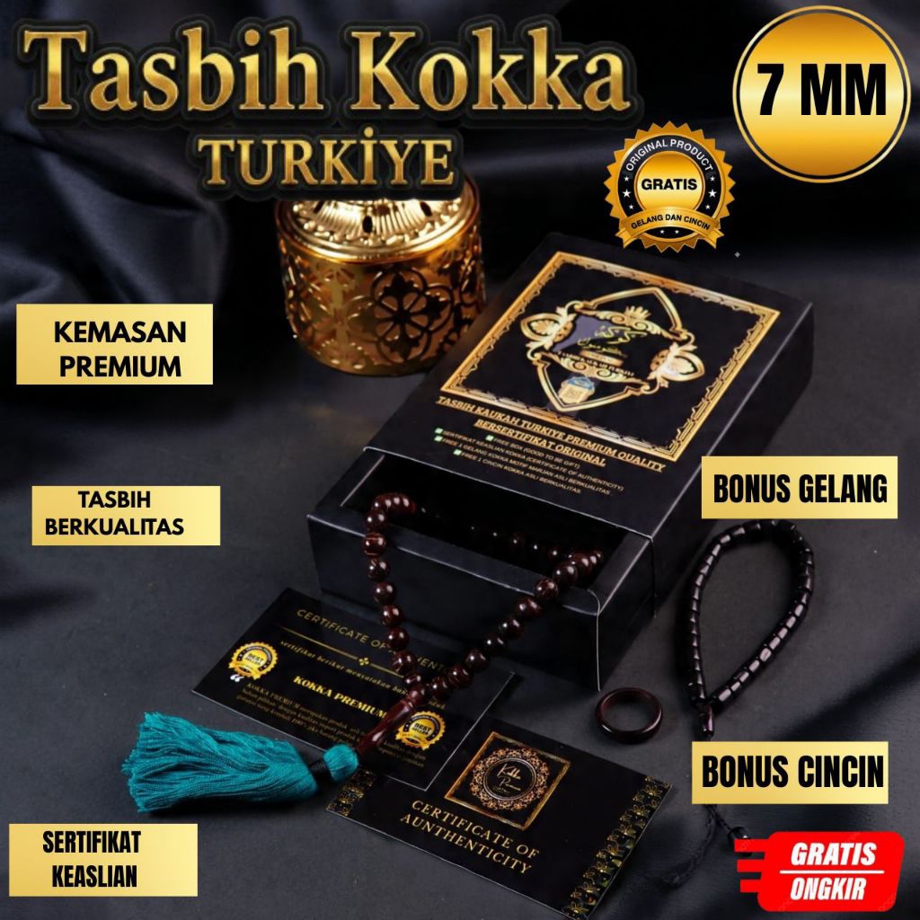 PREMIUM QUALITY Tasbih Kokka 7 MM Original Berhadiah Gelang Dan Cincin kokka Tasbih Murah Tasbih Kok