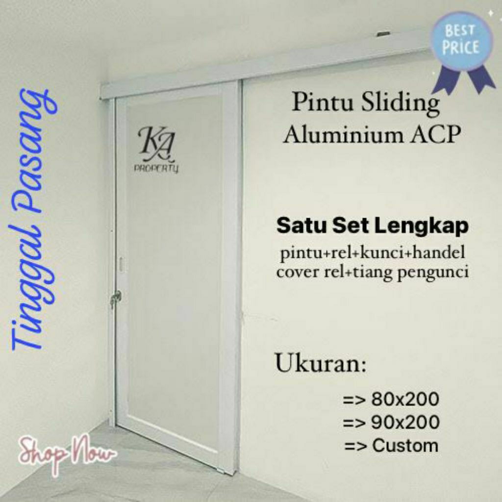 PINTU SLIDING ALUMINIUM ACP, PINTU RUMAH, PINTU SLIDING TINGGAL PASANG (GRATIS PACKING KAYU)