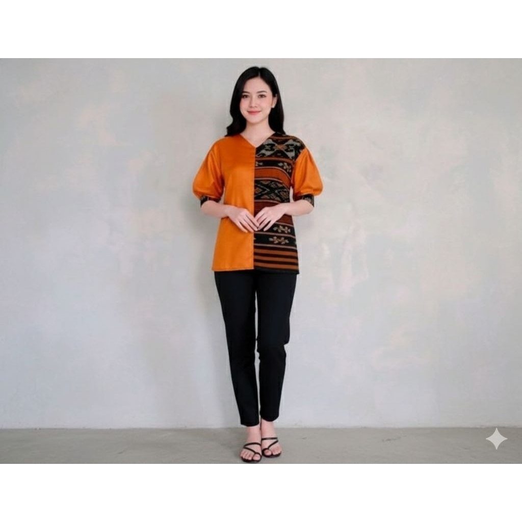 BLUS TENUN,ATASAN WANITA,MIX TOYOBO,BAJU KANTOR WANITA BAJU HANIFA TERBARU KOMBINASI KAIN TOYOBO