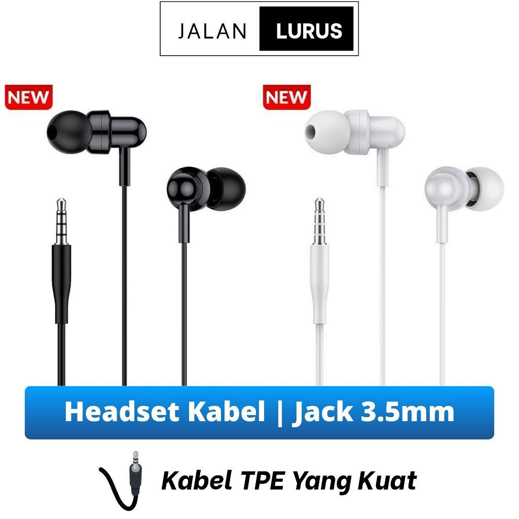 Headset Earphone Kabel dengan Tambahan Eartip Karet Agar Lebih Kedap Suara Panjang 120cm Garansi
