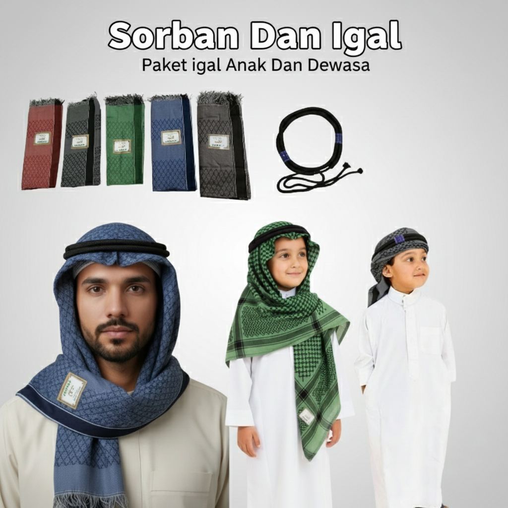 Sorban Arab Igal Arab Sorban Arab Igal Tali Peci Putih Dewasa dan anak Perlengkapan Haji Umroh Hiban