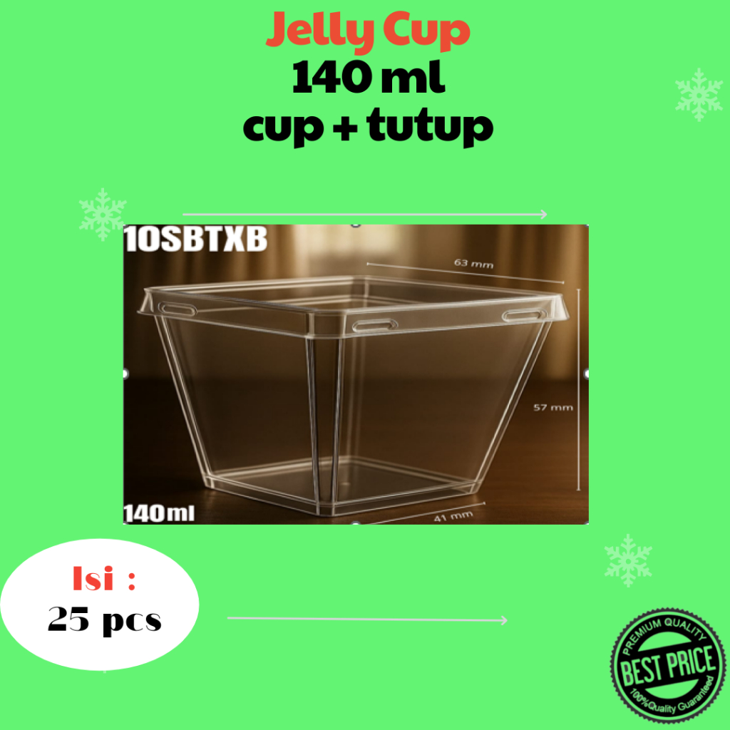 B04 Jelly Cup / Gelas Puding 140 ml Cup + Tutup 10SBTXB GELAS TRAPESIUM 4 SISI isi 25 pcs