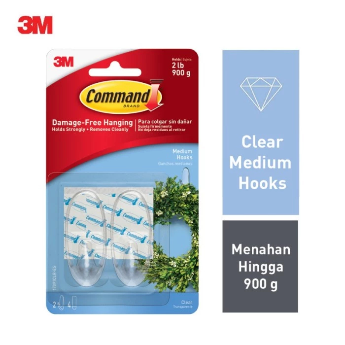 3M MEDIUM HOOKS 17091CLR 2HOOKS 4 MEDIUM STRIPS 900G