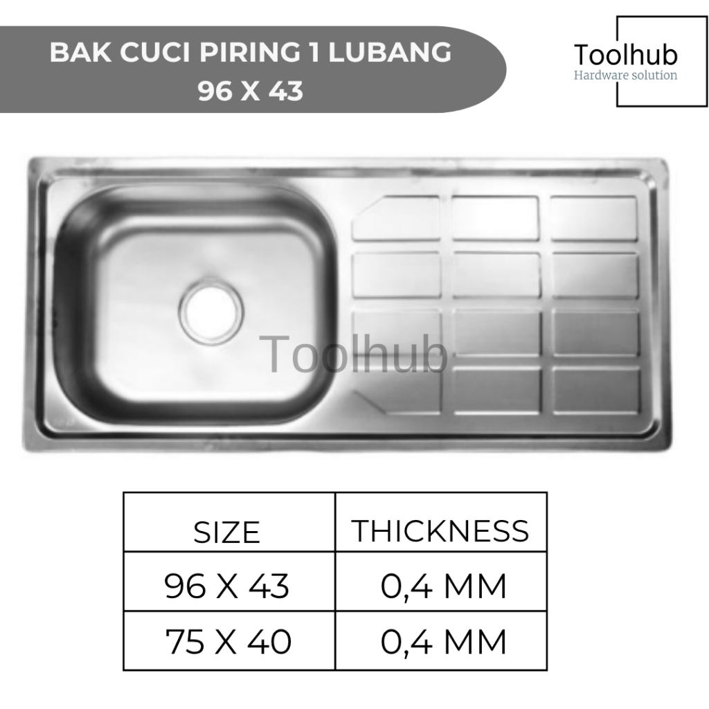 Wastafel Bak Cuci Piring Ukuran 96x43/75x40 Murah Bagus Portable Stainless Steel + Afur 1 Lubang + M