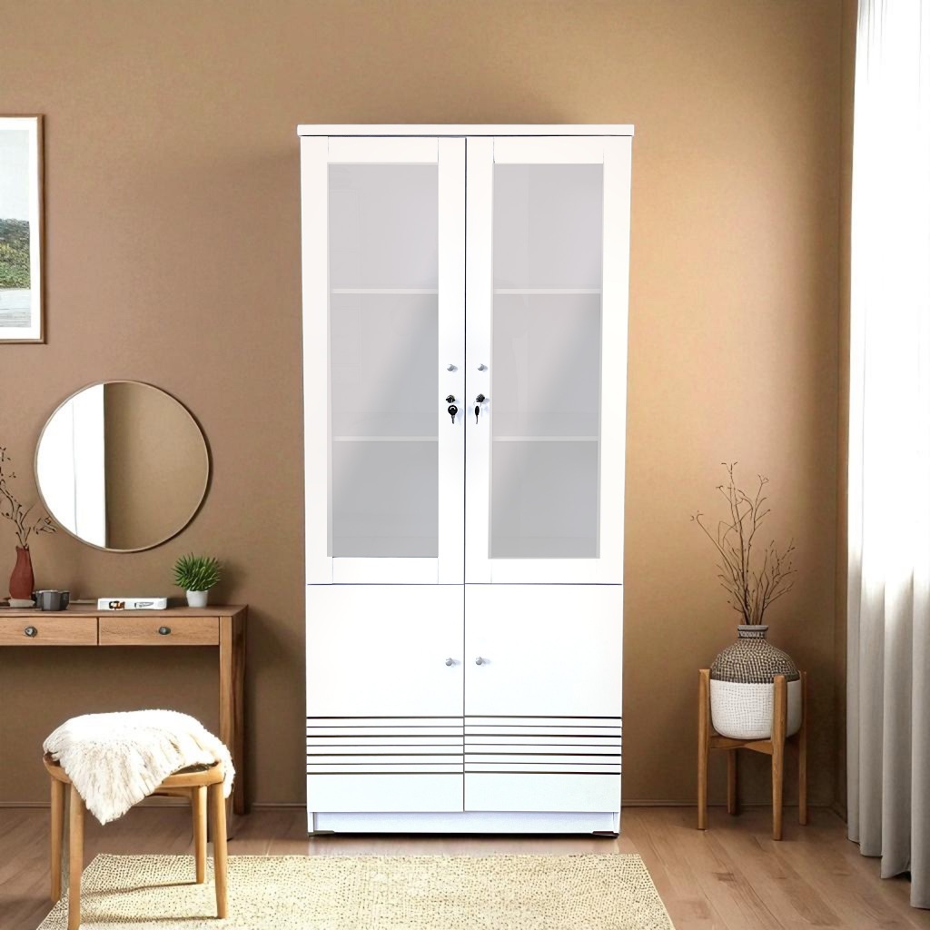 Lunarea Furniture - LRB 8080 - Lemari Rak Buku 2 Pintu/Lemari Hias 2 Pintu/Lemari Kaca 2 Pintu