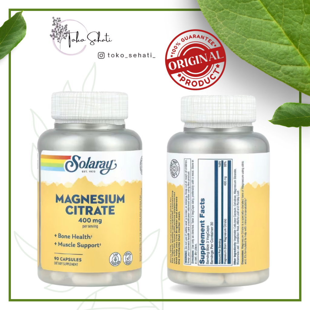 SOLARAY Magnesium Citrate, 400mg, 90 Capsules