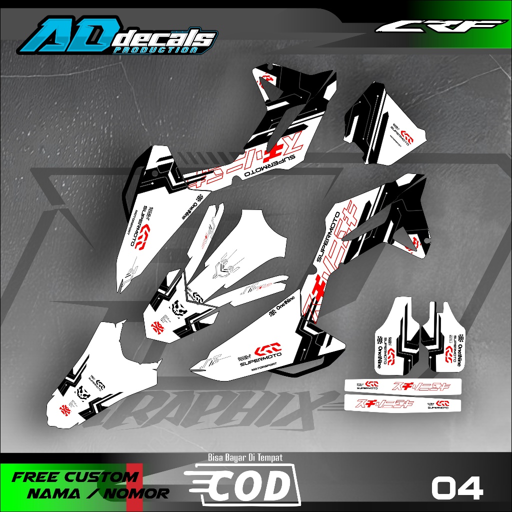 AD decals Stiker Decal Motor Honda CRF 150/450 Glossy Anti Pudar design keren SUPERMOTO AD04 CRF450