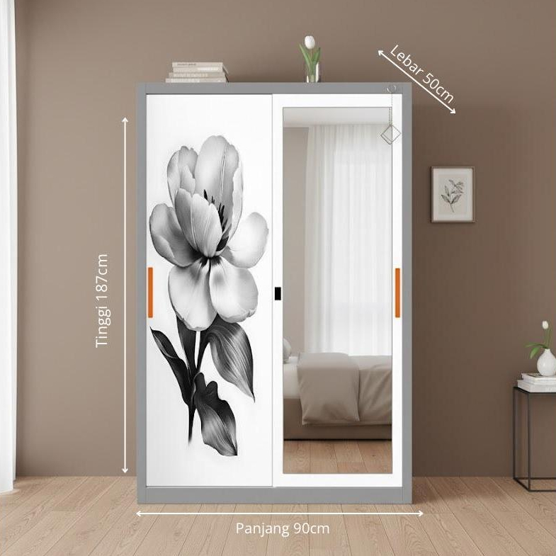 Lemari Besi Pakaian Sliding 2 Pintu Ukuran 90cm Lemari Besi Pakaian Lemari Baju Pintu Geser