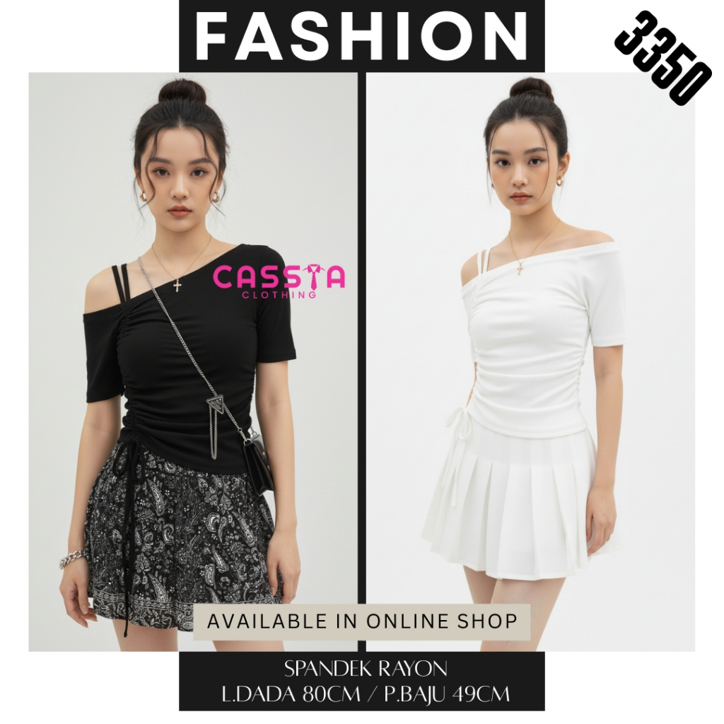Cassia Clothing | Pakaian Atasan Wanita Lengan Pendek Blouse Tali Serut Korean Style Kekinian / Fash