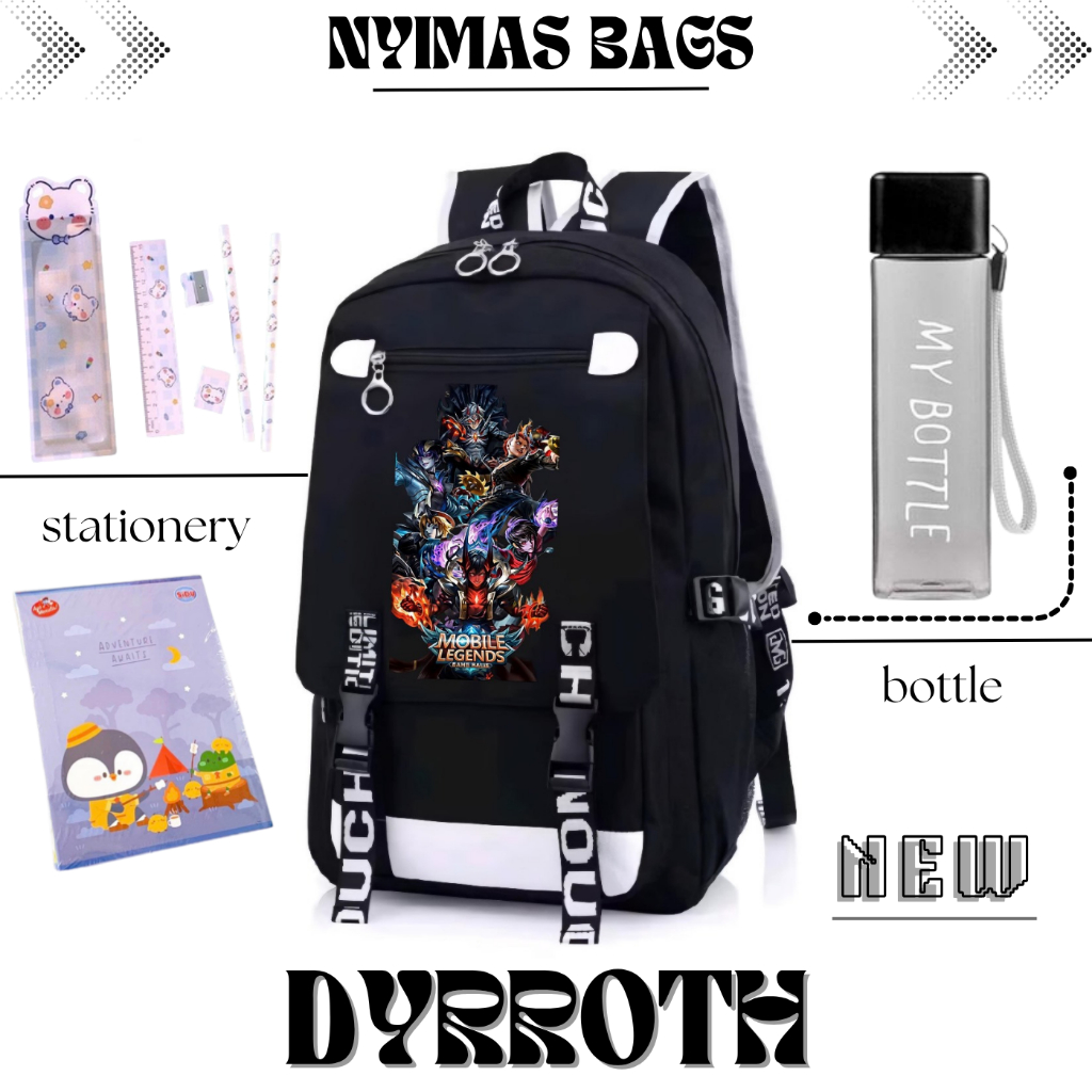 Nyimas Bags | Ransel Sekolah Motif Dyrroth Mobile Legends | Free Bottle COD