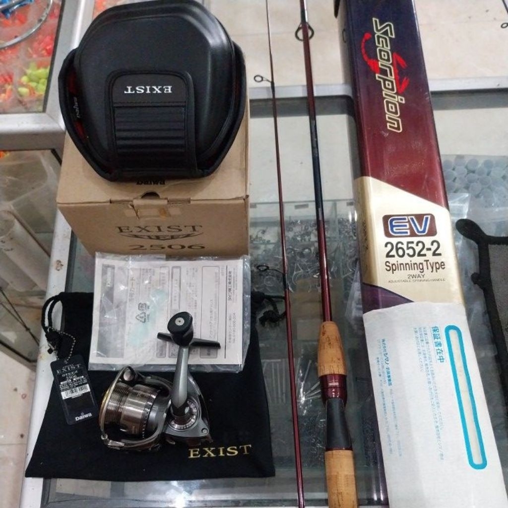 joran shimano scorpion ev marron 2652 & reel daiwa exist stezz 2506 lengkap