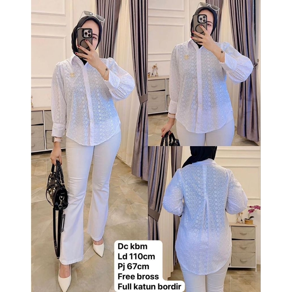 Blouse putih wanita - Blouse katun bordir - Fashion Wanita Kekinian
